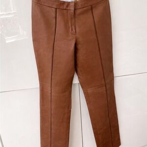 St. John Brown Straight-Leg Leather Pants